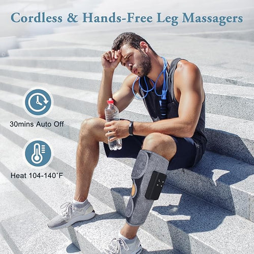 Air Compression Leg Massagers for Circulation and Pain Relief with Heat, Cordless Wearable Thigh or Calf Leg Massagers, 4 Modes 3 Intensities Relax for Home Office Gym, Gift for Men Women (Pair)