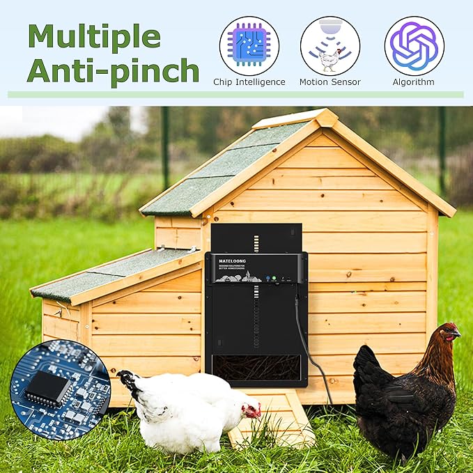 Programmable Automatic Coop Door with App Setup, Solar & Battery Compatible, Motion Sensor Safety Stop, Durable Waterproof Aluminum Door for Poultry, Predator-Resistant - MATELOONG
