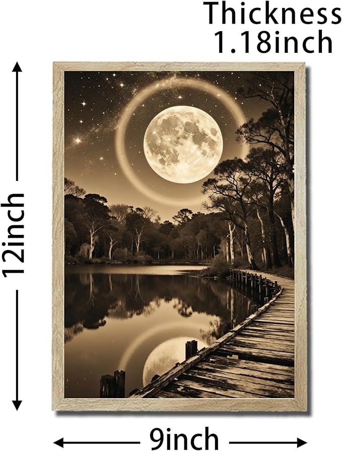 URVIP LED Glowing Photo Frame, 3D Starry-Sky Blue Moon Wall Art, 9x12 Inches Dimmable Light Up Light Painting for Bedroom, Unique Aesthetic Decor, Great Birthday Gift for Women Men