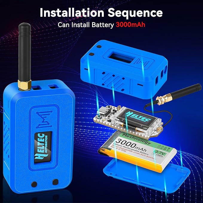 Meshnology 1 Set ESP32 LoRa V3 Module Board with 915 MHz Antenna + 3000mAh Battery + Protect Case - with WiFi Blue tooth SX1262 CP2102 0.96” OLED Display Type C for Ar duino Meshtastic IOT (N35, Blue)