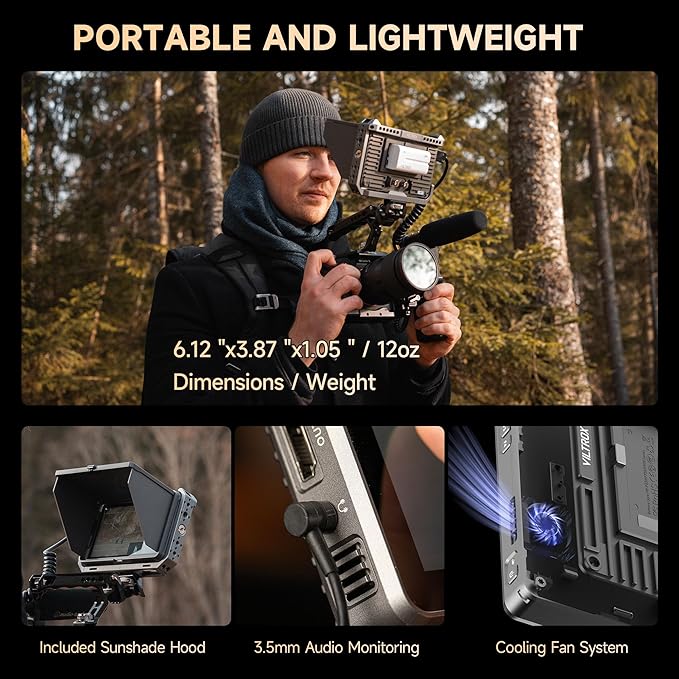 VILTROX DC-X2 2000 Nits Video Field Monitor with Rig Cage, 6 inch Touchscreen 4K HDMI in/Out On Camera Monitor with Sunshade Hood Battery, 1920X1080 HD Focus Peaking 3D Lut Full Waveform RGB Parada