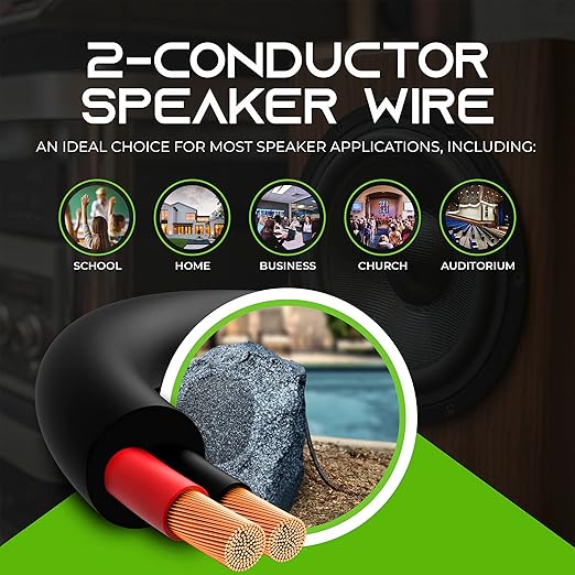 GEARit Outdoor Speaker Wire CL3 Rated, 16 Gauge Speaker Wire, Speaker Cable 500 ft for Outdoor Speakers, Patio, Garden, Backyard Audio, Direct Burial in Ground/in Wall, OFC (Black, 2-Conductors)