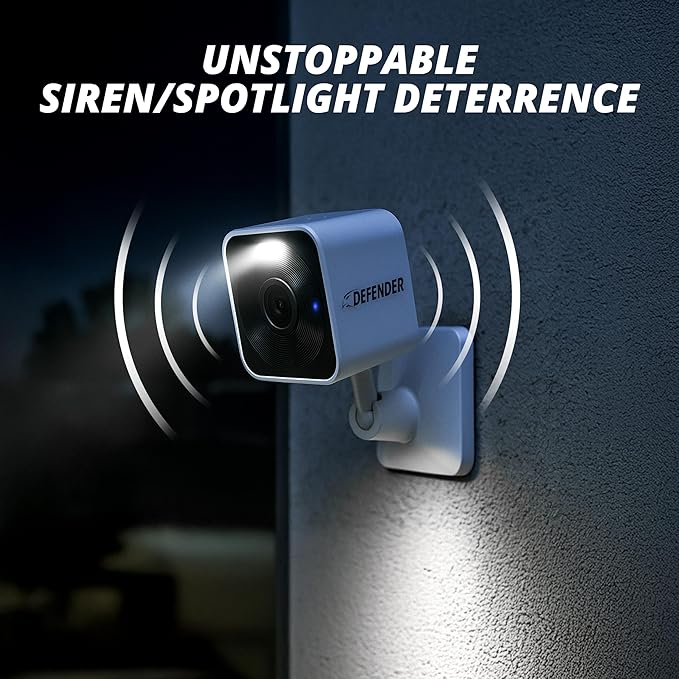 Defender GO 2K AI Powered WiFi Indoor/Outdoor Home, Business, Pet, Baby Security Camera, AI Detection, Dual Band, Spotlight/Siren, Color Night Vision, 2-Way Talk, Works with ClearVu App, 4 Pack