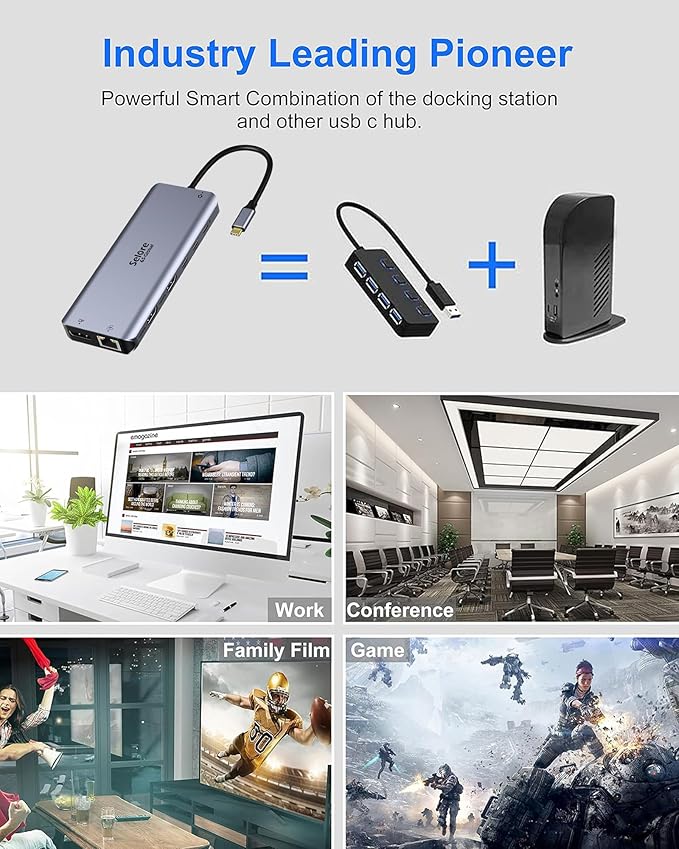 USB C Docking Station Dual Monitor,USB C to HDMI Adapter,Type C Hub Multiport Adapter with Displayport,100WPD USB3.0,SD/TF,Ethernet,3.5mm Audio,Laptop Docking Station for Dell/Hp/XPS/Surface.etc