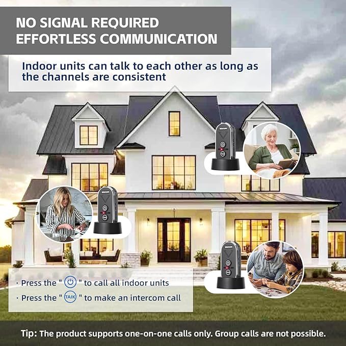 PANDAAR Doorbell Wireless for Home, Wireless Intercom System 4900ft Long Range,Two Way Intercom Doorbell with 3 Volume Levels,20 Ringtones,Intercoms for Home Classroom Business,2 Pack
