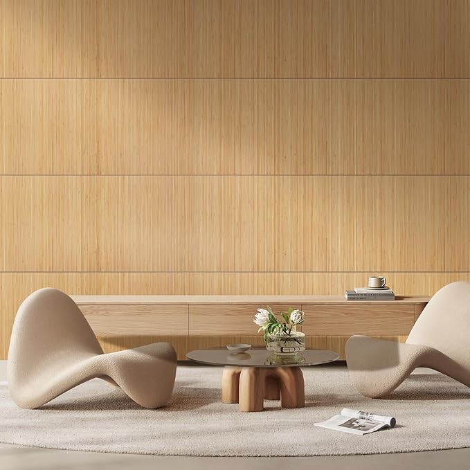 OUZUGIE 2 Pack 96x24 Inch Natural Bamboo Wall Panel – Twinned Carbides Pole Wrap Paneling for Walls, Ceilings, Cabinets, Furniture – Ideal for Bedroom, Living Room & Office DIY Decor
