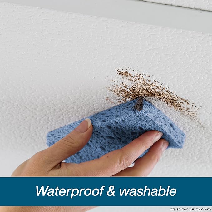 Genesis 2ft x 4ft Stucco Pro Black Ceiling Tiles - Easy Drop-in Installation – Waterproof, Washable and Fire-Rated - High-Grade PVC to Prevent Breakage - Package of 10 Tiles