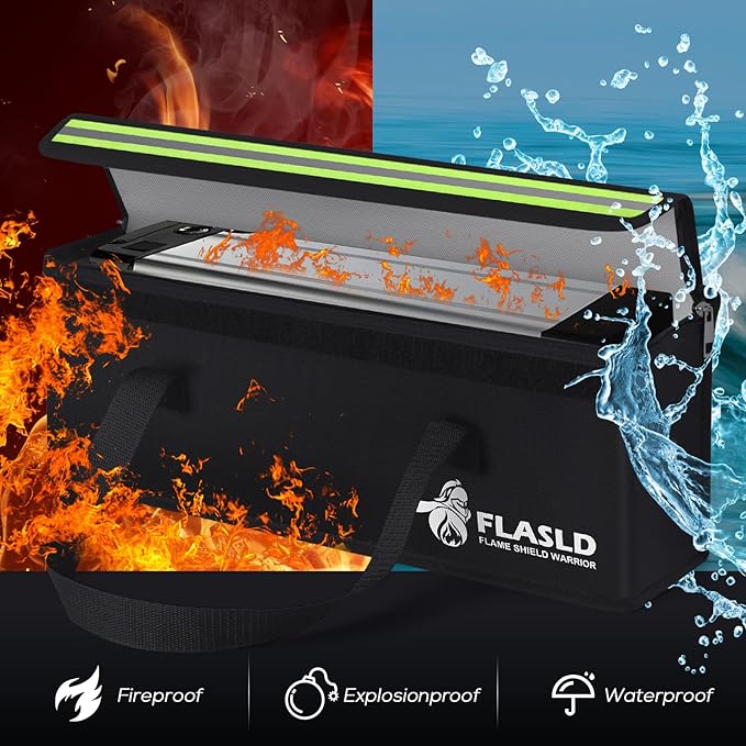 FLASLD 2-Pack Lipo Fireproof Bag Ebike Accessories Battery Charging Case Charge Explosionproof Bag Large Capacity Lipo Battery Storage Guard Safe Box (19.3 x 4.3 x 7in), Black