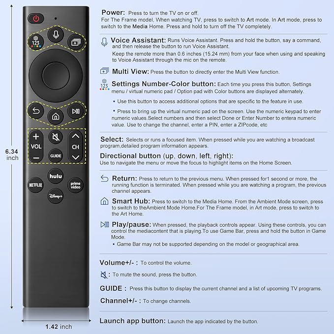 【2 Pack】 Voice Remote Replacement for Samsung-TV-Remote-Control, Compatible with All Samsung Frame Neo QLED UHD 4K 8K Series Smart TVs with Voice Control and 2-Year Warranty