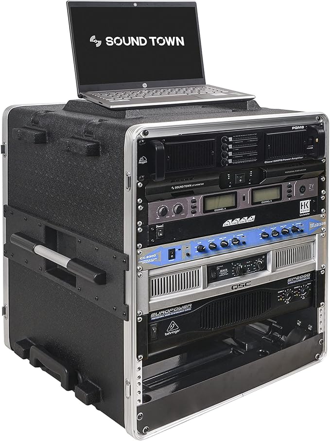 Sound Town Lightweight 12U PA DJ Rack/Road Case with 11U Rack Space, ABS Construction, 19" Depth, Retractable Handle, Wheels and Heavy-Duty Latches (STRC-A12UT)