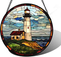 DASTOLL Stained Glass Window Hanging, Ocean Lighthouse Sun Catchers Glass Panel Blue Green Suncatcher Decor for Birthday for Women, Men, Wife, Aunt, and Mom 9.8 in