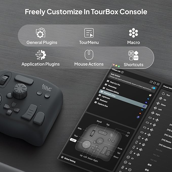 TourBox NEO - Customizable Editing Controller, Video Photo Color Grading Speed Editor, Mac/PC Intuitive Control Productivity for Adobe, Davinci and More, Programmable Keyboard Set with Cable and Bag