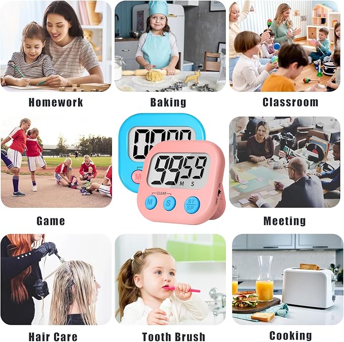 ZILLEEN Classroom Timer for Kids Teachers 2 Pack Digital Timers, Blue & Pink