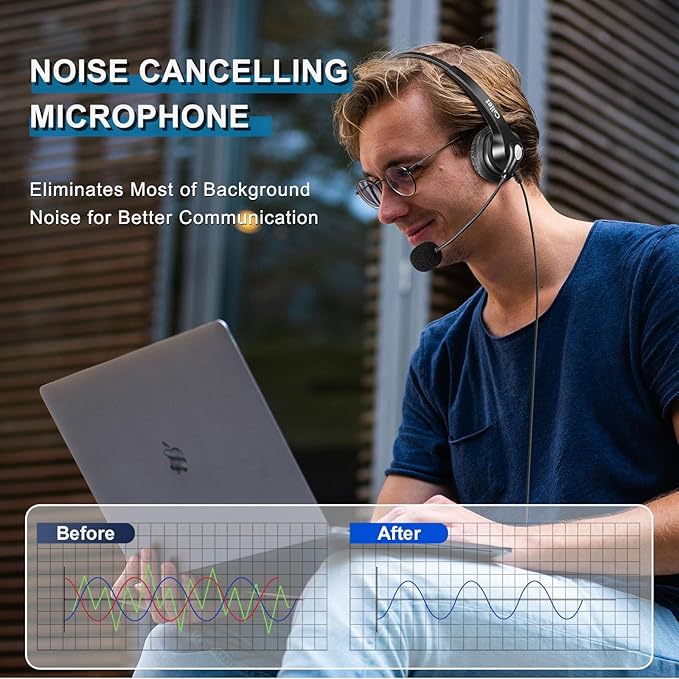 Callez Wired USB Headset, Computer Headset with Mic Noise Cancelling, USB-C Headset for PC Laptop Mac iPhone Samsung Teams Zoom Skype Home Office Work Call Center, in-line Controls Mic Mute