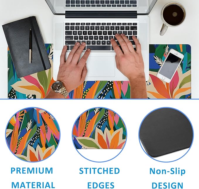 EOBKLAX Colorful Tropical Floral Large Gaming Mouse Pad,Waterproof Desk Mat for Desktop,Non-Slip Rubber Base Mousepad with Stitched Edges for Laptop Office and Home 35.4X15.7 Inch