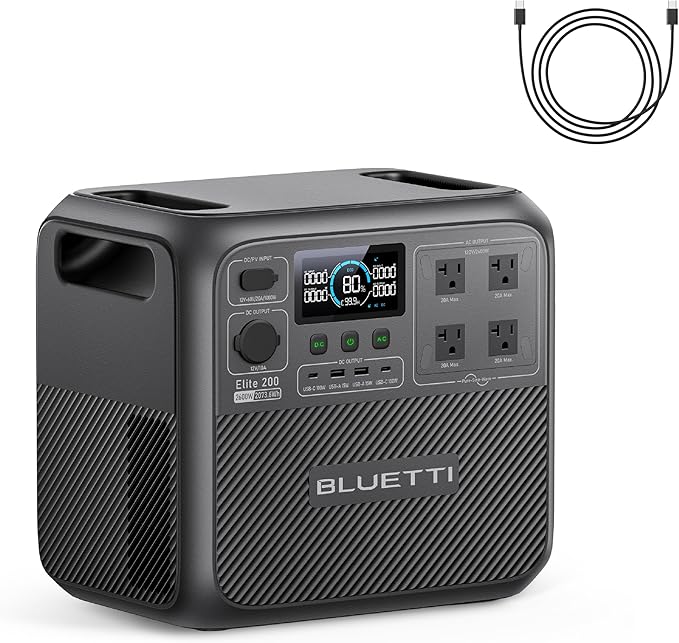 BLUETTI Elite 200 V2 Portable Power Station with Type-C Cable, 2073.6Wh LFP Battery Backup w/ 4 2600W AC Outlets, 17-Year Lifespan, Solar Generator for Camping, Off-grid