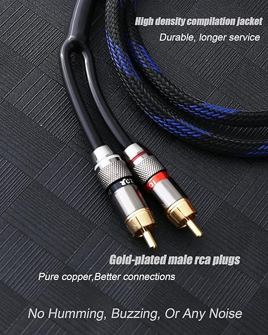 Diaianyfi Audiophile RCA to 2RCA Subwoofer Cable,1 RCA Male to 2 RCA Male Audio Cable RCA Y-Adapter,Oxygen-Free Copper,Nylon Braided Jacket (9.9fFT)
