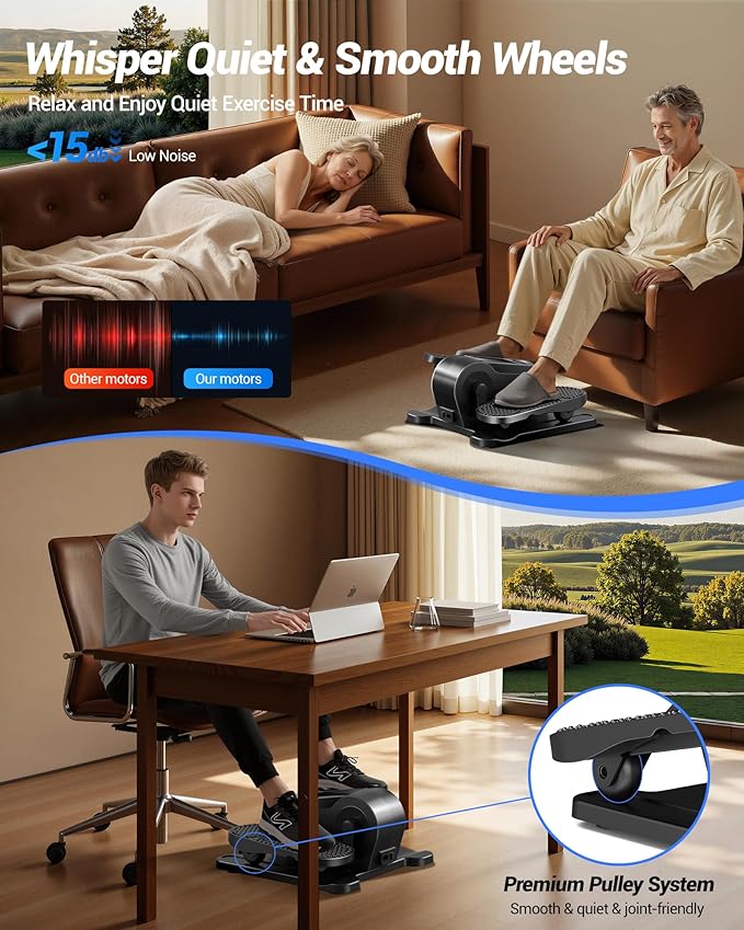 Under Desk Elliptical Machine, Electric Seated Pedal Exerciser, Min Leg Exerciser with Remoter, 12 Level Speeds, Forward & Reverse Direction, Manual & Auto Mode for Home Office