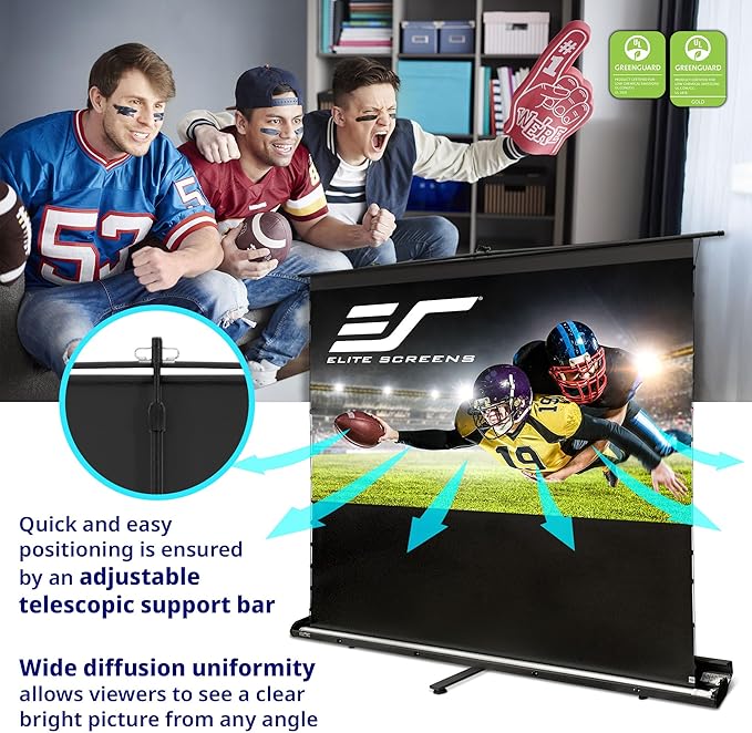 Elite Screens ezCinema Tab-Tension CLR 5, 123-inch Portable Floor-Rising UST Projector Screen, 16:9 ALR Ceiling Light Rejecting Tab-Tension Scissor-Backed Manual Pull-Up+Carry Bag, Black- FT123UH-CLR5
