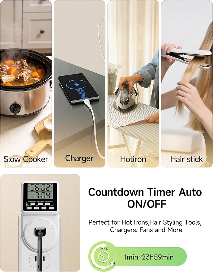 Techbee Indoor Digital Infinite Repeat Cycle Intermittent Outlet Timer Plug 24 Hour Programmable Timed Electrical Power Switch with Countdown Delay on Off Function for Lights and Appliances (2 Pack)