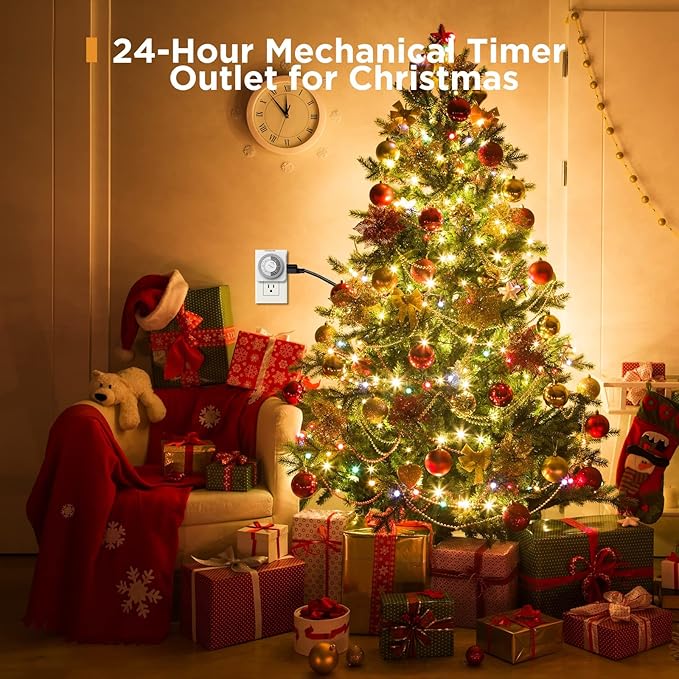 G-Homa Timers for Electrical Outlets, 24 Hour Indoor Plug-in Mechanical Timer Mini, 30 Minute Intervals, 3-Prong, Daily On/Off Cycle, for Lights, Lamps (2-Pack,ETL Listed) White