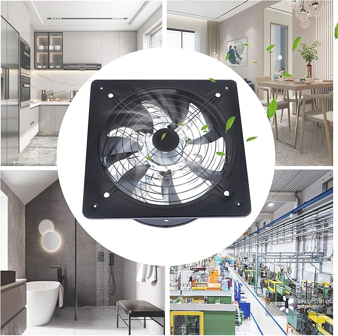 XUFOPLY 12 Inch Exhaust Fan, 110V 125W Wall Mounted Vent Fans 2800RPM Kitchen Bathroom Windows Fan Metal Extractor Fan for Attic, Garage, Window Ventilation (Black, 12 Inch)