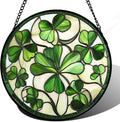 CRISGIF Stained Glass Window Hanging - Ireland Green Lucky Clover Suncatcher for Doors Garden St. Patrick's Day Sun Catchers Decor Mother's Day Birthday for Women Men Mom Nana 6.3 in
