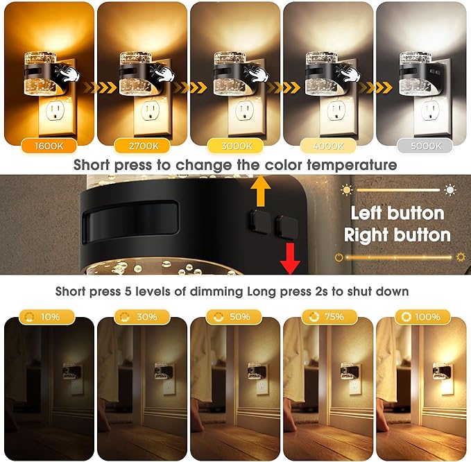 L LOHAS LED Motion Sensor Night Light, Bubble Night Lights Plug into Wall,2 Pack 5CCT Color Temperature Change Night-light,Dimmable Nightlights with Dusk to Dawn Sensor for Rooms Bathroom Hallway