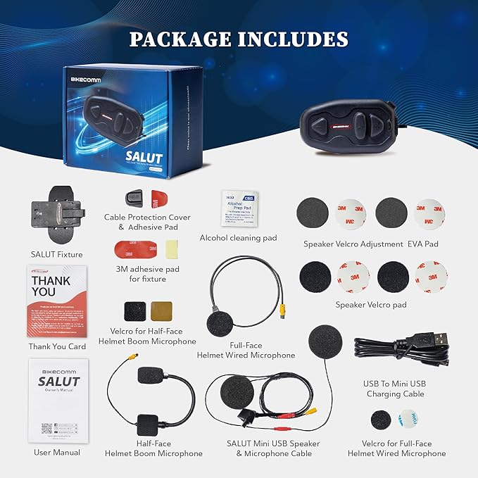 BIKECOMM Salut Motorcycle Helmet Speakers Intercom – 1000M Range Wireless Speakers - Helmet Communication System, IP67, Black