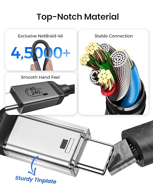 Silkland USB 4 Cable [USB-IF Certified] for Thunderbolt 4 Cable 3.3FT, 40Gbps Data Sync, 8K/5K@60Hz, 240W, USB C Thunderbolt Cable 1M, Compatible for MacBook, SSD, iPhone 17/16, Docking, eGPU, Monitor