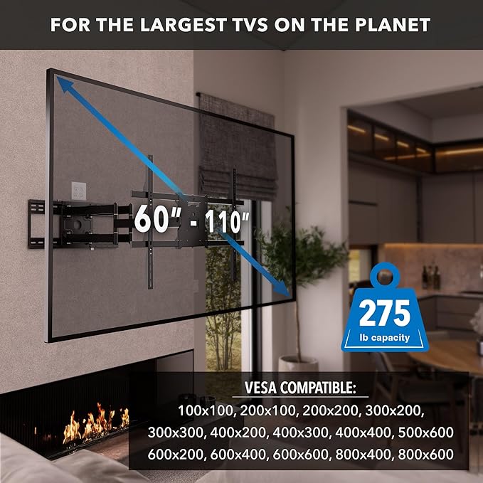 Mount-It! The Beast Full Motion TV Wall Mount for Extra Large 85, 90, 98, 100, 110" TVs with 39 Inch Long Reach Extension Arms - 275 Lbs Capacity Heavy Duty Dual Arm TV Mount