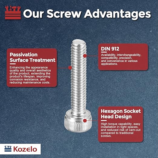 Kozelo 50pcs Socket Head Cap Screws - [M4-0.7 x 18mm] 304 Stainless Steel Allen Socket Drive for Electrical Motor 3D Printing Fan Engine Replacement Use, Silver