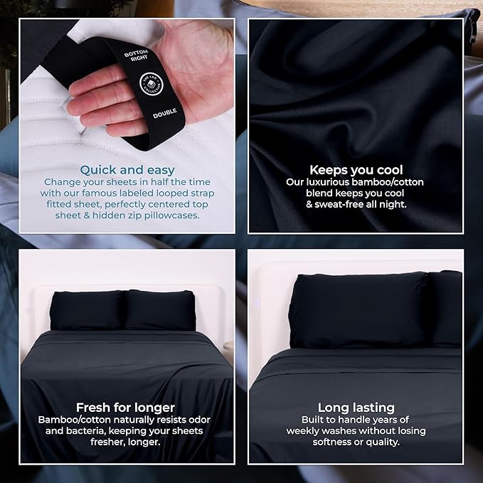 THE LAD COLLECTIVE 3.0 King Bedding Set - King Bedding Sets - 4-Piece Bedset w/Fitted Sheet, Top Sheet & 2 Standard Pillowcases [Duvet Not Included] - Bamboo-Cotton - Nevada Nights [Black]