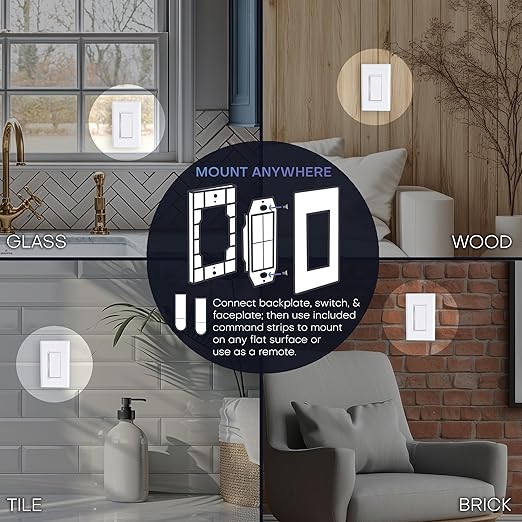 RunLessWire 3-Way Fan & Light Battery-Free DIY Kinetic Wireless Light Switch Kit for Bathrooms & Ceiling Fans: 2 Dual Remote Switches, Both Control 2 5A On/Off Receivers Separately – Ivory