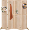 Bonnlo 4 Panel Pegboard Freestanding, 5 FT Portable Display Board Organizer for Craft Show Jewelry, Wooden Folding Privacy Screen Room Divider (with Base, Natural)