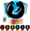 Conalisk 3D Hummingbird Crystal Ball Lamp,Lifelike 3D LED Bird Night Light,16 Colors Changing Light,Dimmable Remote Control,Desk Hummingbird lamp (Bird)