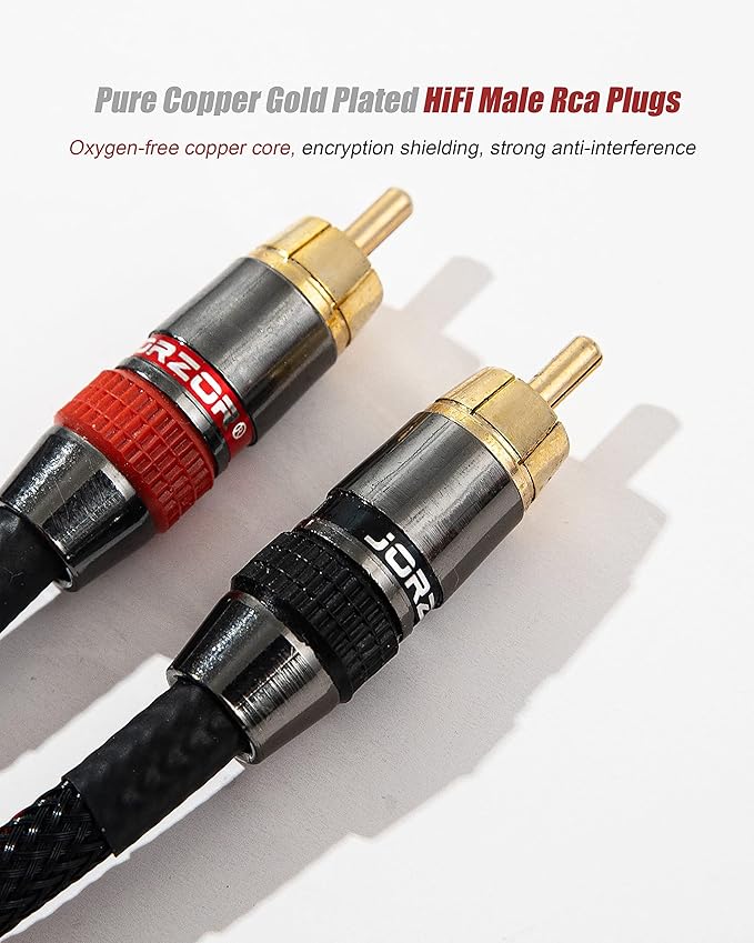 JORZOR RCA Cable, 2RCA Male to 2RCA Male Stereo Audio Cables 【Hi-Fi Sound】 Braided RCA Stereo Cable for Home Theater, HDTV, Amplifiers, Hi-Fi Systems, Car Audio, Speakers (2M(6.6FT))