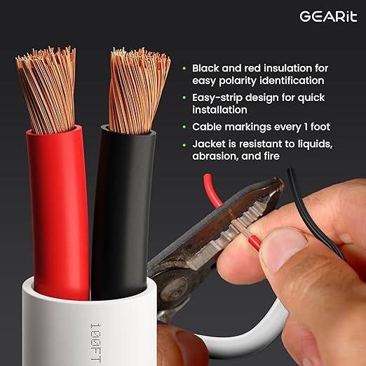 GearIT 16/2 Speaker Wire (250 Feet) 16AWG Gauge - in Wall Audio Speaker Wire Cable / CL2 Rated / 2 Conductors - OFC Oxygen-Free Copper, White 250ft