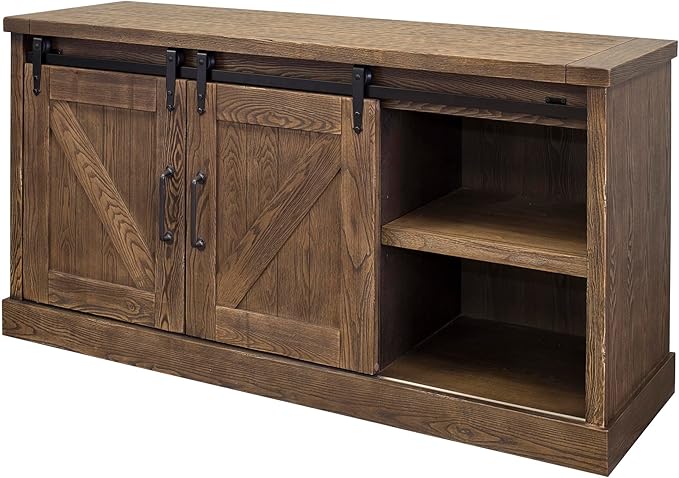 Avondale 60" TV Console Barn Door Entertainment Stand Wood Accent Cabinet Brown