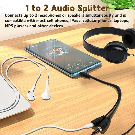 ONXE 2-Pack Gold Plated 3.5mm Stereo Jack Splitter Cable Adapter Connectors ,3.5mm Male To 2 X Female - for Connecting External Speakers or Use Both Output for Speakers For Ipod, Mp3 Player