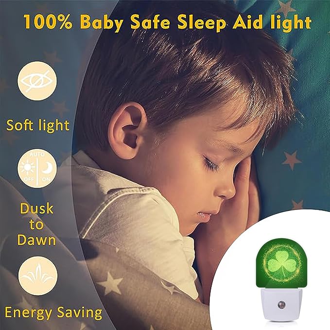 Axxitude St Patrick's Day Shamrock Night Lights Plug into Wall for Girls Boys Room,Night Light LED Lamp Dusk to Dawn Sensor Round Lamp for Bedroom Bathroom Hallway Home Wall Decor Nightlight