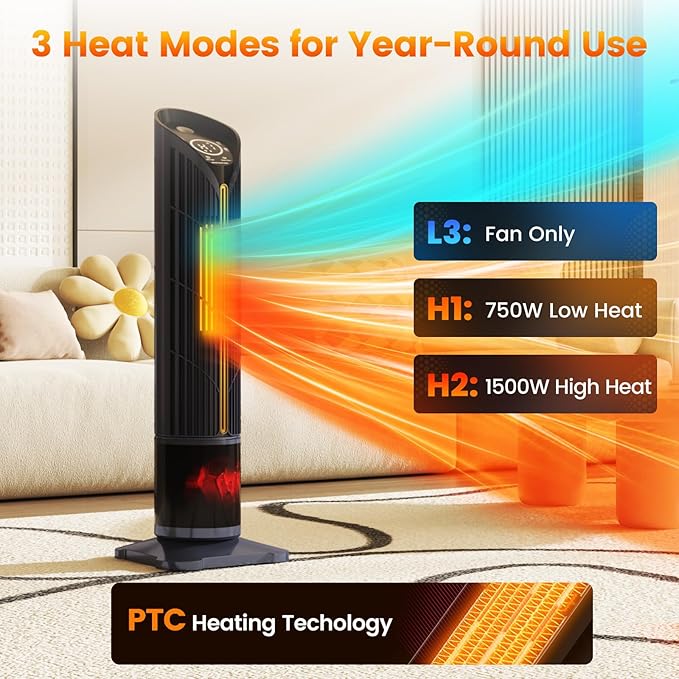 Auertech 28" Space Heater with Humidifier & LED Lights, 3 in 1 Electric Space Heater with 3D Flame, Oscillating Room Heaters with Eco Mode, 12H Timer, Space Heaters for Indoor Use Large Room, Bedroom
