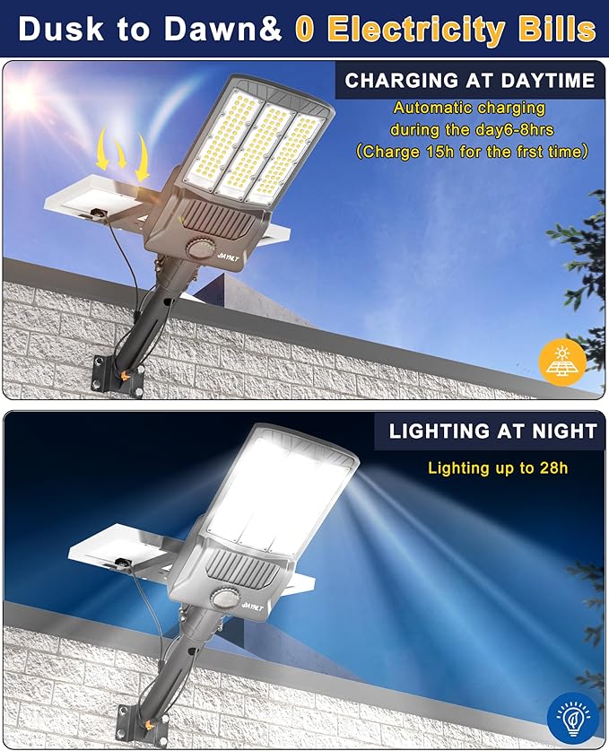 JAYNLT Y-11000W Solar Street Lights Outdoor,850000LM 6500K High Powered Commercial Parking Lot Lights Dusk to Dawn, Waterproof Solar Security Flood Lights for Driveways, Basketball Courts