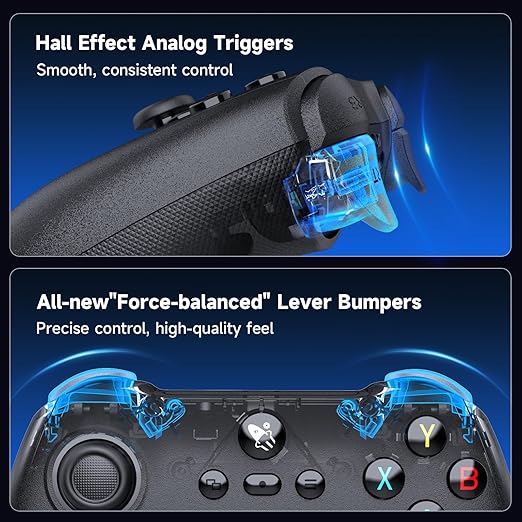 AceGamer Pluto 2.4G Wireless Bluetooth Controller for PC/Switch/Switch 2/iOS/Android/Steam,TMR Joysticks,Hall Effect Triggers,4-Motors Vibration,1000Hz Polling Rate,Force-balanced Lever Bumpers,Pragrammable Back Buttons