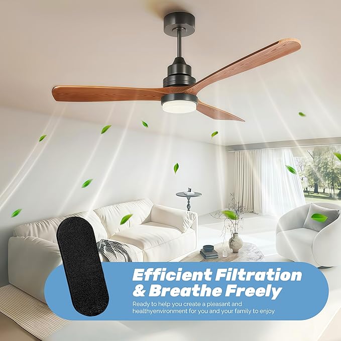 Kuenst Ceiling Fan Filters for Blades，Activated Coconut Carbon Ceiling Fan Filter Accessories Dust Catcher Fits All Ceiling Fans，Black，9.84in*3.54in