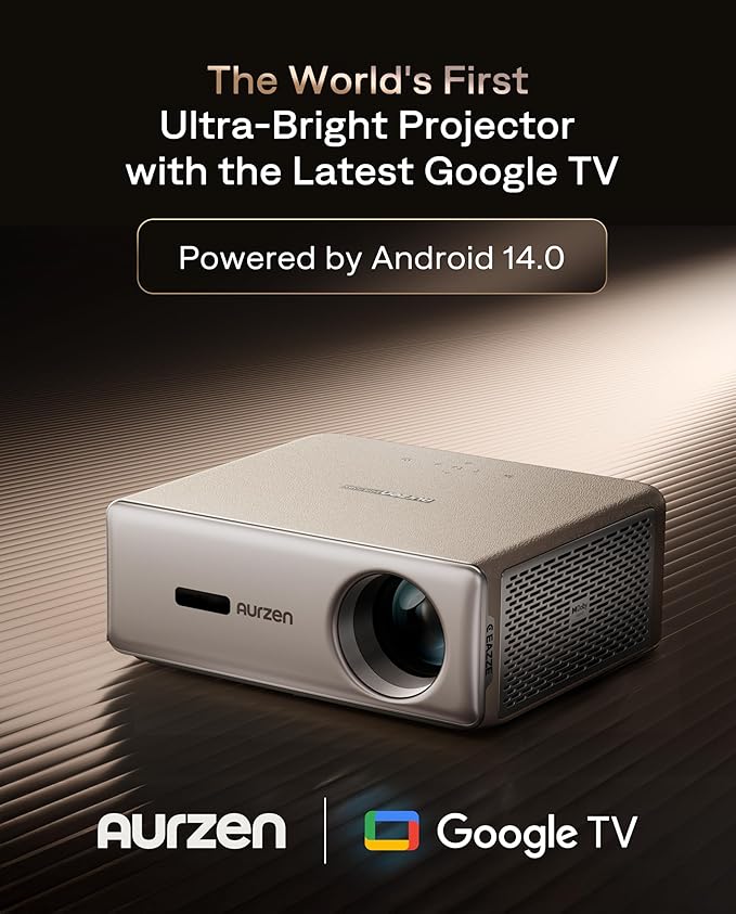 Aurzen EAZZE D1 MAX Upgraded Google TV Smart Projector 4K Supported, 1000 ANSI Lumens, MEMC Tech, Fully Automatics, 20W Dolby Audio, Home Theater Movie Projector with WiFi and Bluetooth, Off-white