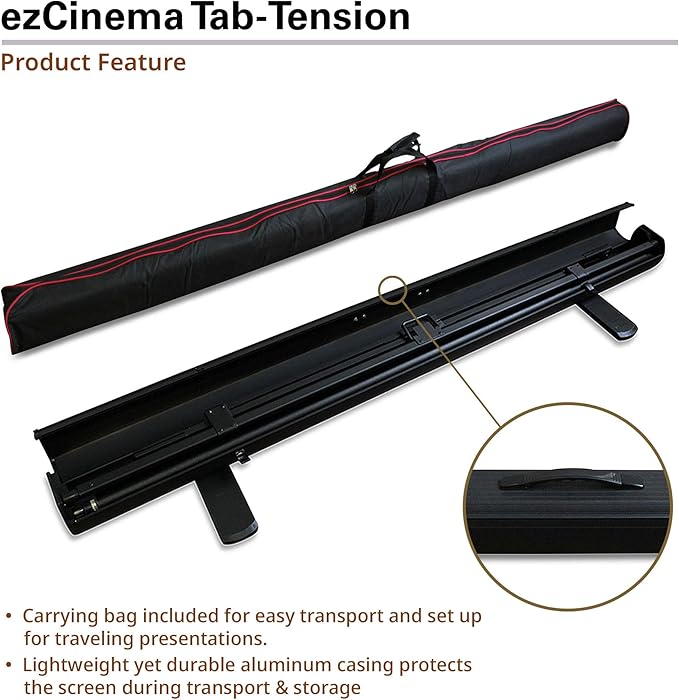 Elite Screens ezCinema Tab-Tension, 100" Portable Floor Rising Projector Screen, 4:3, Tab-Tensioned Scissor-Backed, Manual Pull Up Projection Screen + Carry Bag, Home Office Classroom, Black- FT100XWV