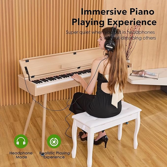 KUMENG Digital Piano 88 Key Weighted Keyboard,Full-Size Desk Progressive Hammer-Action Electric Piano For Beginners, With Sheet Music Stand, Pedal,Power Adapter, Headphone Mode, Usb-Mid (Maple)