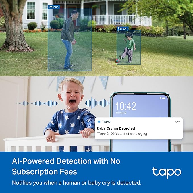 Tapo 2K Indoor/Outdoor Pan/Tilt Wired Security Camera - Baby Monitoring, Person & Baby Cry Detection, 360° Motion Tracking, Night Vision, No-Subscription Local Storage or Optional Cloud, C216 (2-Pack)