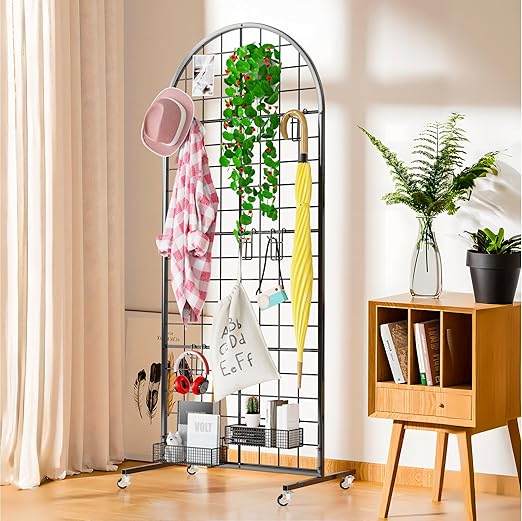 Asee'm Grid Wall Panels Display Stand 2' x 5.2' FT Black Movable Wire Grid Wall Display Rack Heavy Floorstanding Detachable Girdwall Panel with T-Base for Craft Show Rack, Retail Displays 2PCS